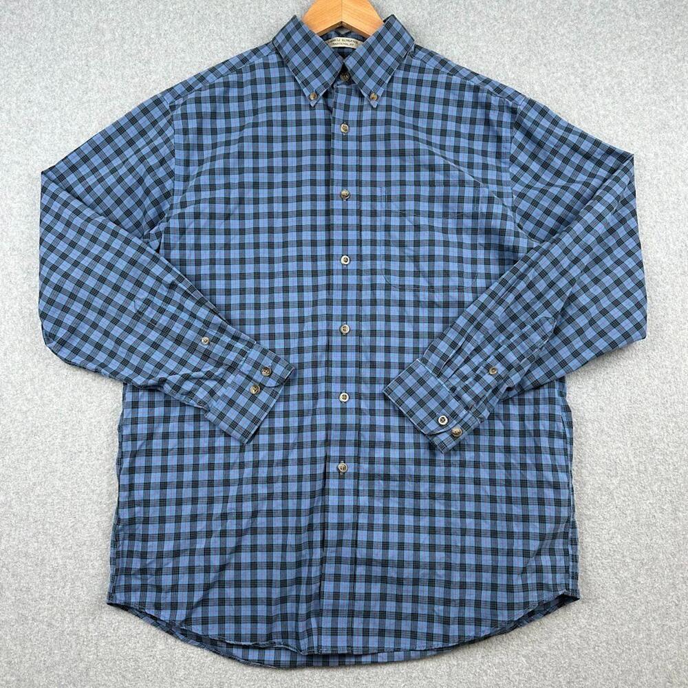 LL Bean Men's Med Shirt Wrinkle Free Button Up Long Sleeve Blue Plaid Trad Fit